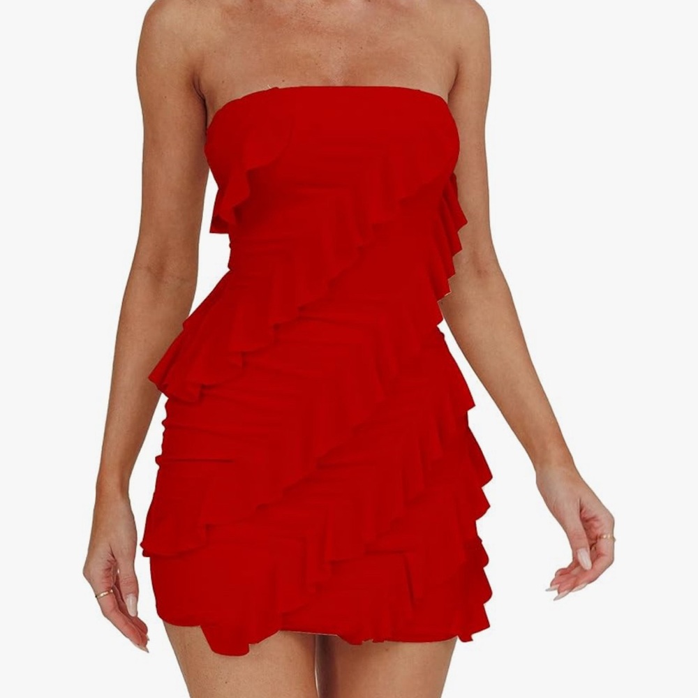 Strapless Ruffle Mini Dress